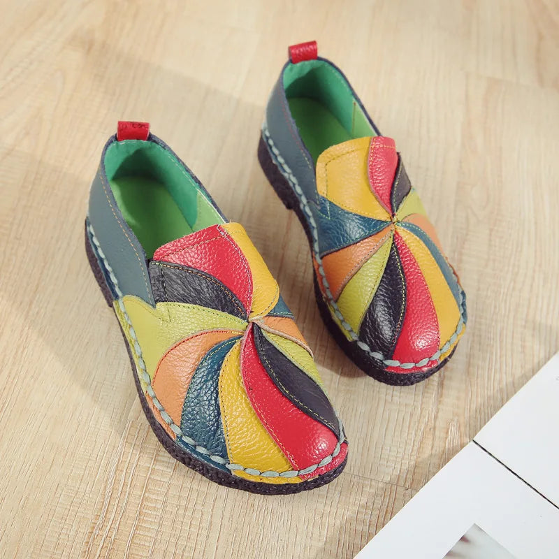 Mocassins souples en cuir véritable pour femme, chaussures plates faites à la main