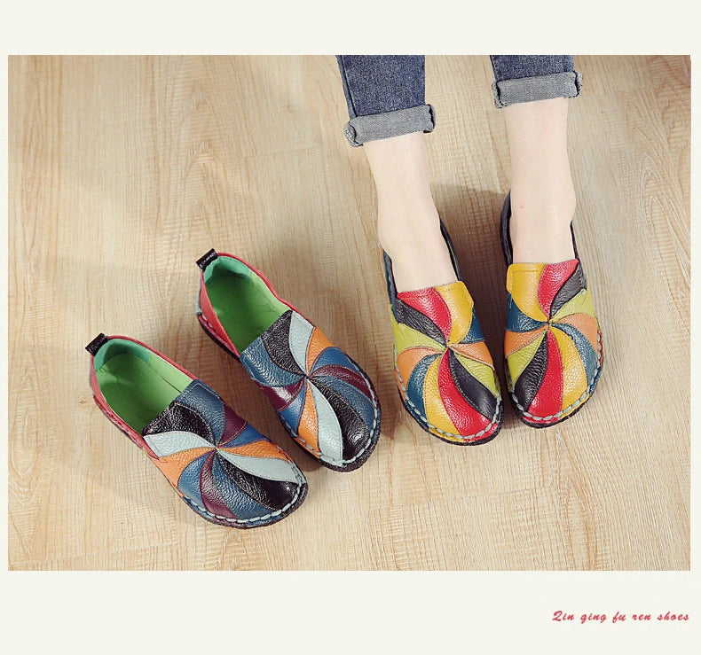Mocassins souples en cuir véritable pour femme, chaussures plates faites à la main