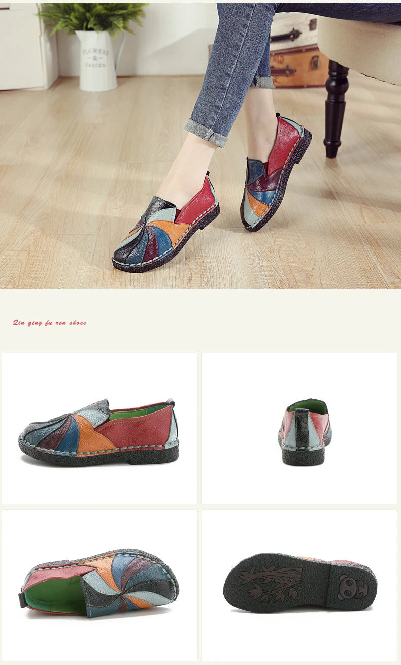 Mocassins souples en cuir véritable pour femme, chaussures plates faites à la main
