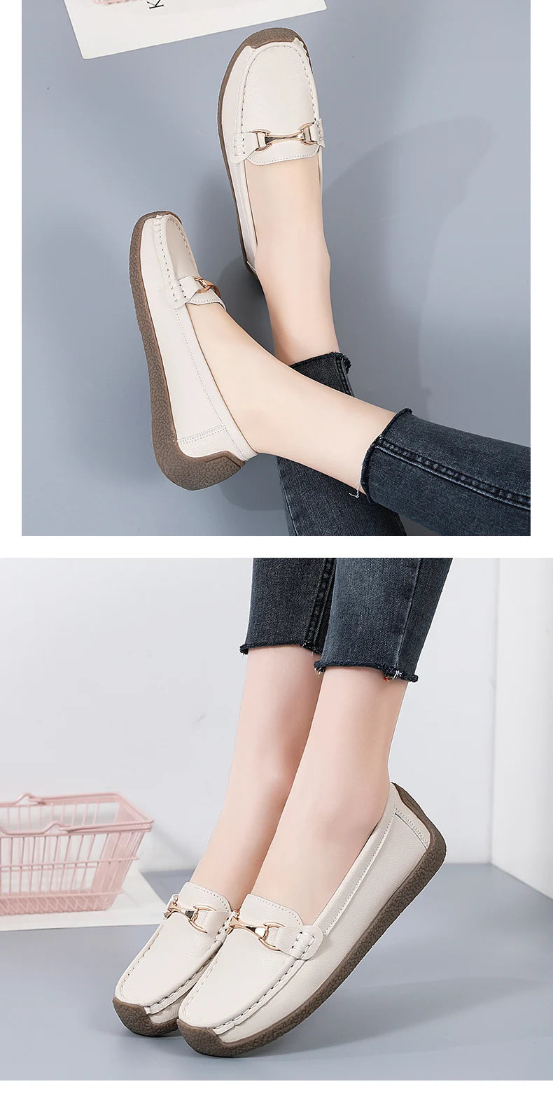 Mocassins en cuir à enfiler pour femmes