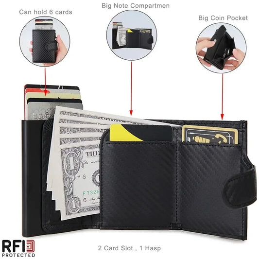 Portefeuille à trois volets en cuir microcarence Rfid pour hommes, porte-cartes, sacs d'argent, poche à monnaie mince, sac à main intelligent