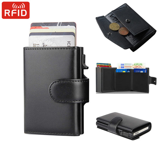 Portefeuille à trois volets en cuir microcarence Rfid pour hommes, porte-cartes, sacs d'argent, poche à monnaie mince, sac à main intelligent
