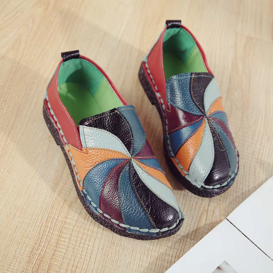 Mocassins souples en cuir véritable pour femme, chaussures plates faites à la main